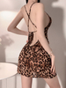 Leopard Print Backless Super Short Nightgown