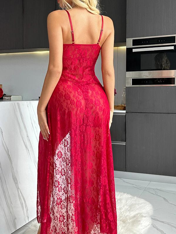 Mesh See-Through Slit Dress