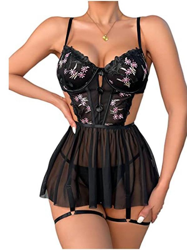 Mesh Embroidery Sexy Slip Dress