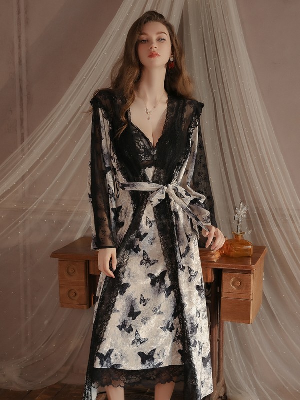 Butterfly Print Halter Nightgown