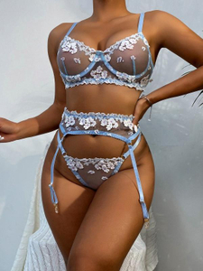 Floral Embroidery Three-piece Set