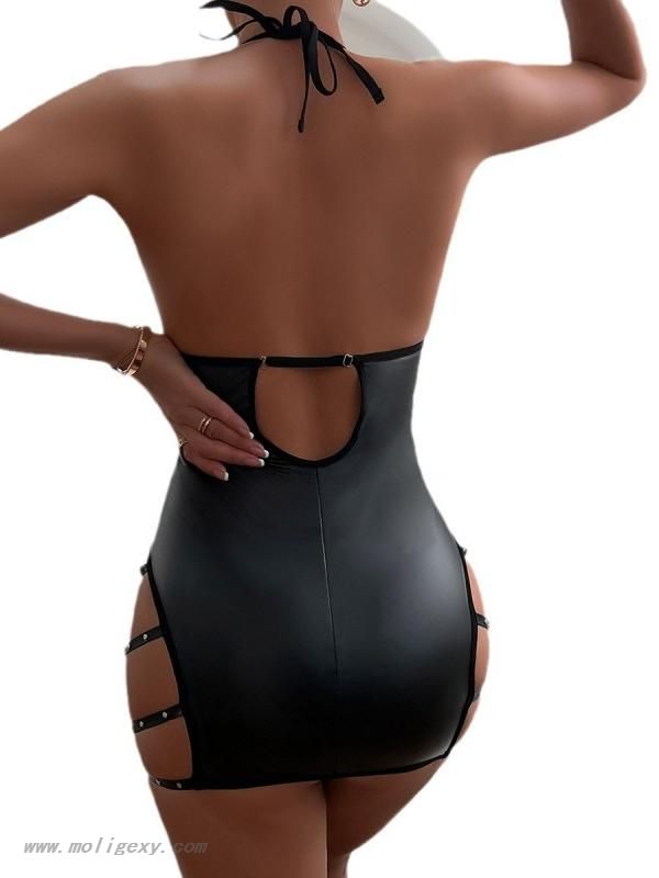 Hollow Patent Leather Dress