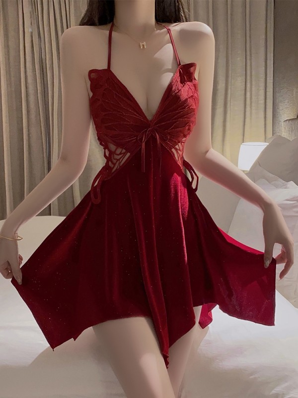 Deep V Butterfly Velvet Robe