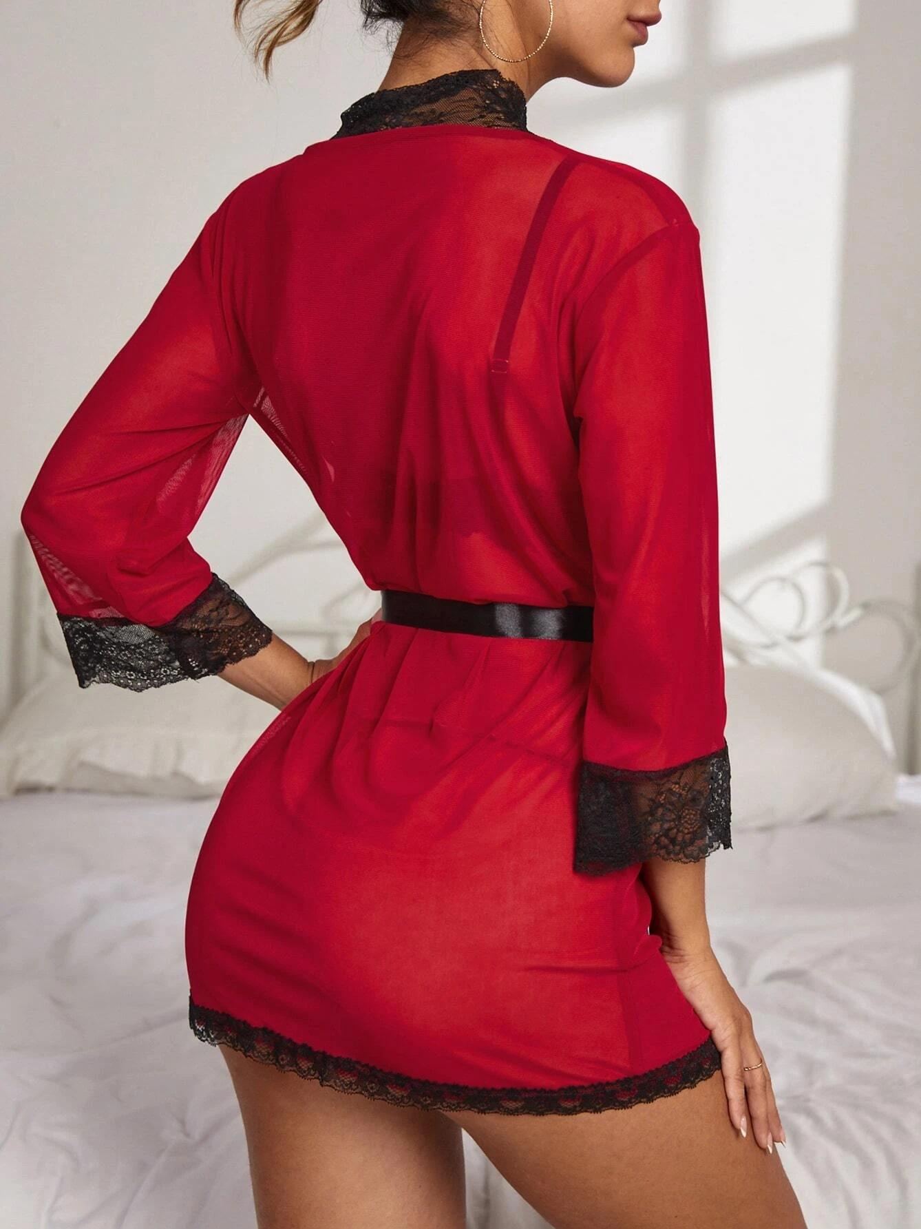 Mesh See-Through Nightgown Underwear Set