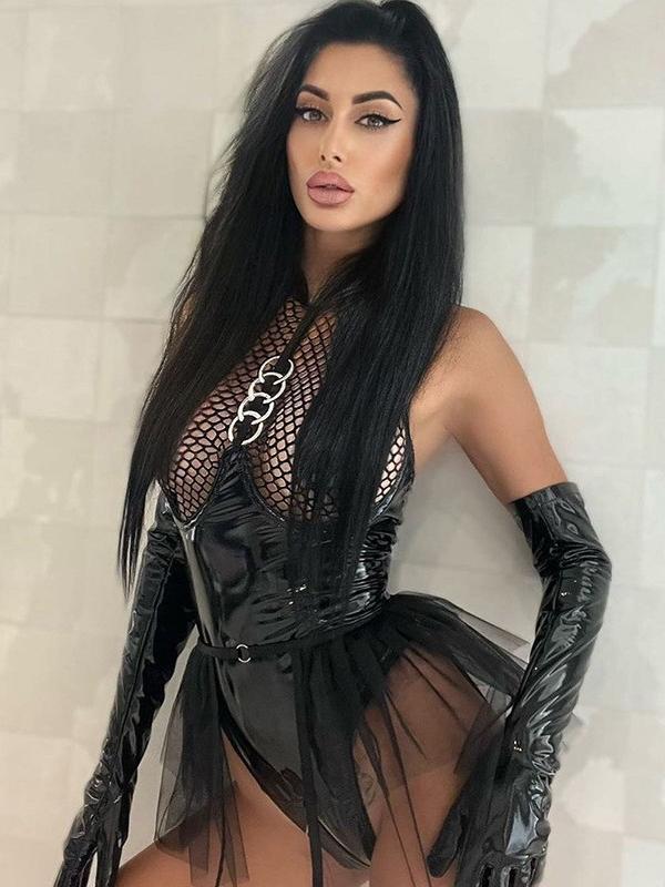 Mesh Patent Leather Sexy Corset