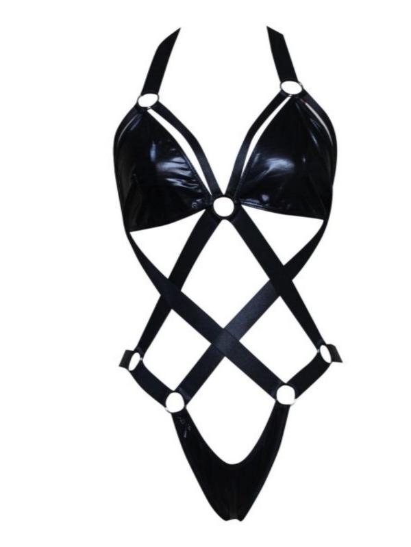 Hollowed-out Patent Leather Lingerie