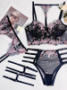 Lace Pattern Three Point See-Through Suspenders