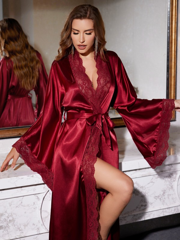 Satin Lace Robe Sexy Dress
