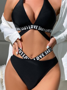 Letter Printed Halter Sexy Sets