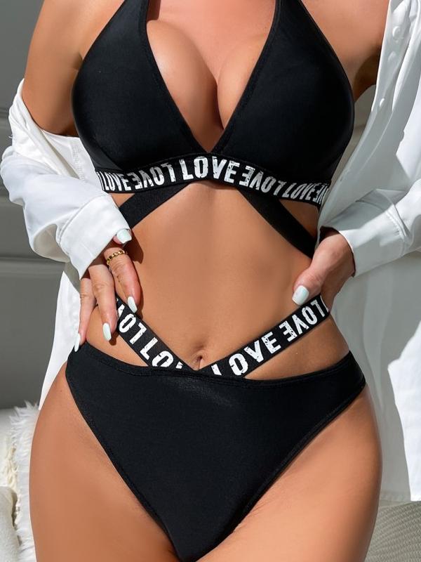 Letter Printed Halter Sexy Sets