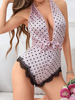 One-Piece Polka Dot Lace Pajamas