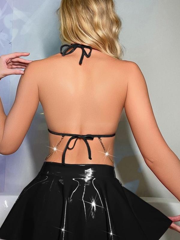 Patent Leather Playsuit Sexy Sets