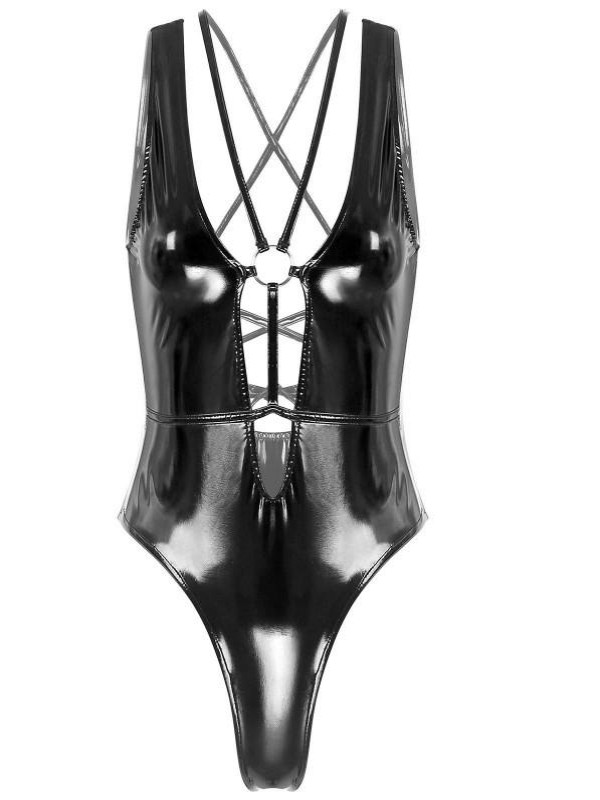 Hollowed-out Patent Leather Corset
