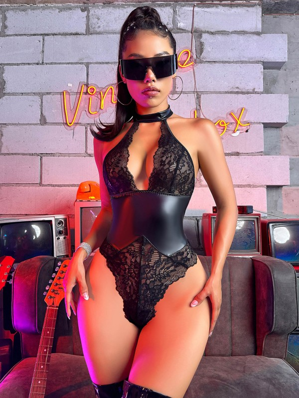 Lace Patent Leather Sexy Corset