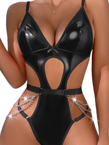 Hollow-Out Patent Leather Corset
