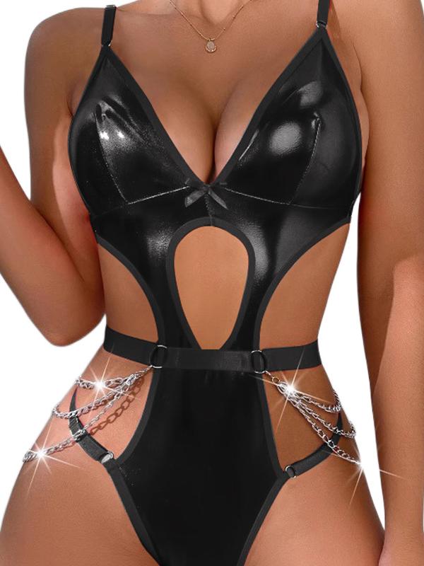 Hollow-Out Patent Leather Corset