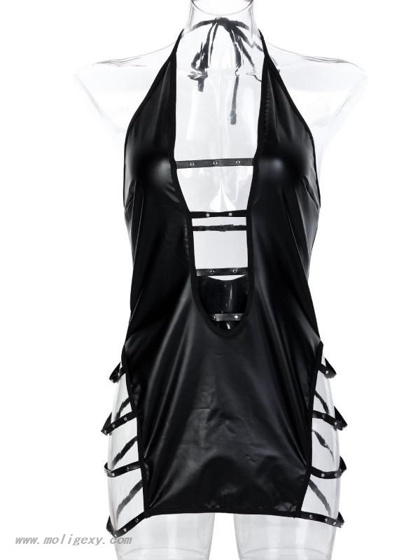 Hollow Patent Leather Dress