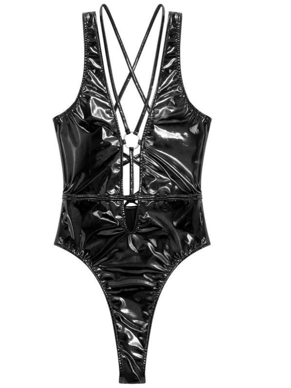 Hollowed-out Patent Leather Corset