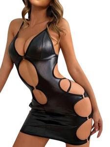 Hollowed-out Patent Leather Dress